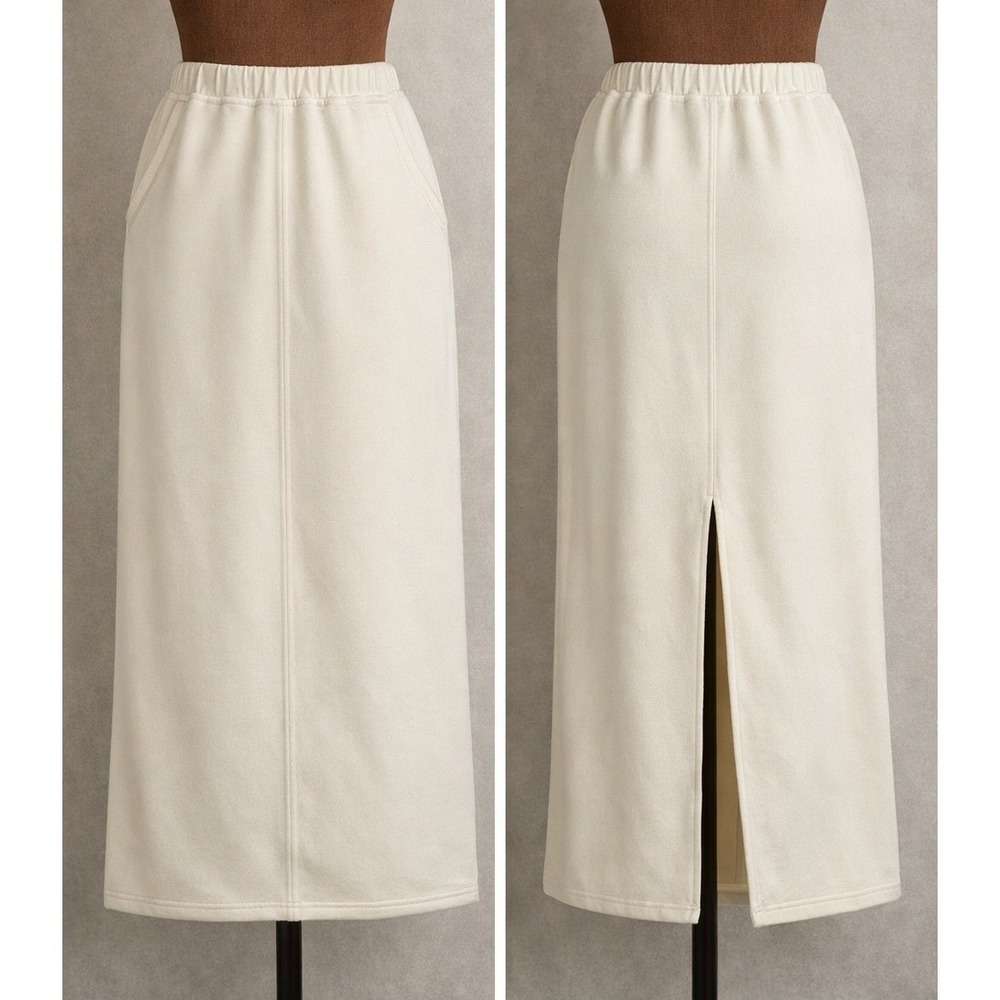 Maxi Skirt Cream Forever 21 Womens S Elastic Waist Pockets Back Slit NWOT